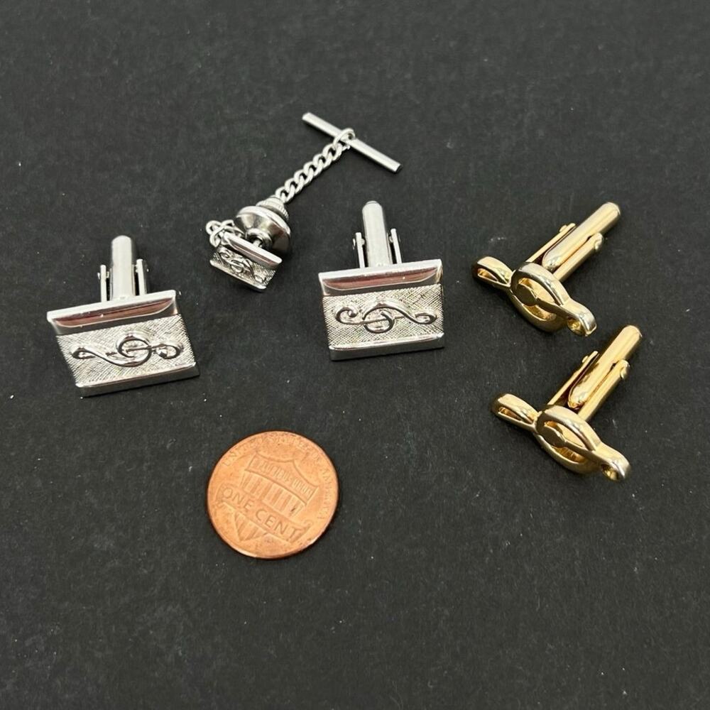 vintage Swank silver and gold tone cuff links and tie pin